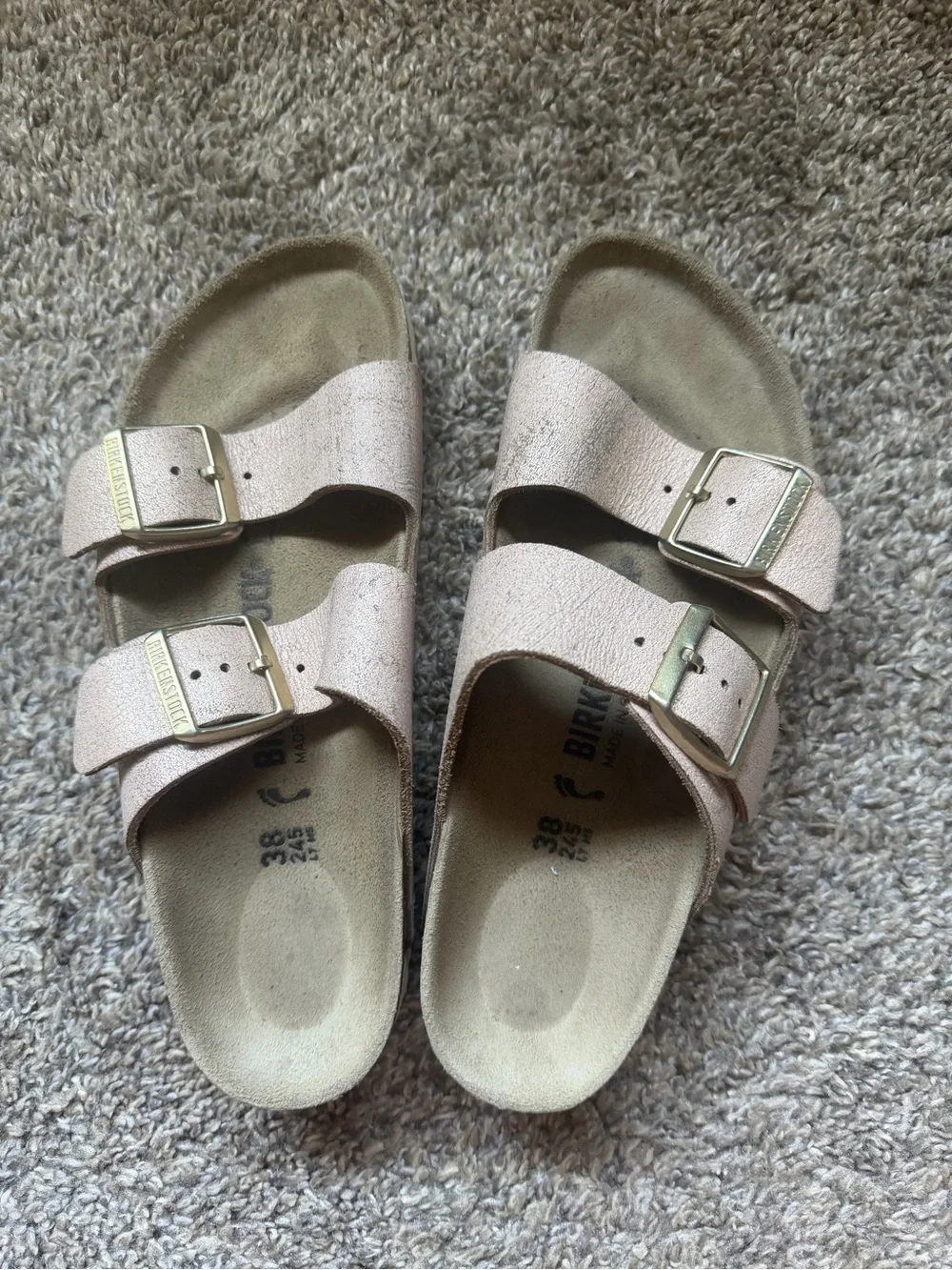Birkenstock Double Strap Sandals in Metallic Blush Pink - Picture 1 of 5